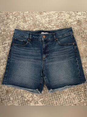 LOFT Dark Blue Frayed Hem Denim Shorts